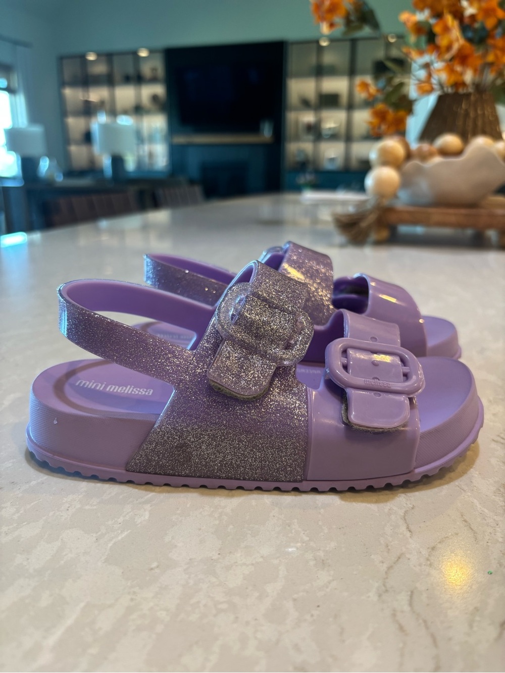 Mini Melissa Cozy Jelly Sandals Lilac Glitter Double Buckle Slingback Sz 12